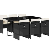 7-tlg. Garten-Essgruppe mit Kissen Schwarz Poly Rattan