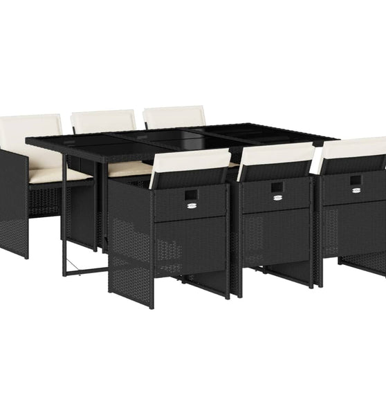 7-tlg. Garten-Essgruppe mit Kissen Schwarz Poly Rattan