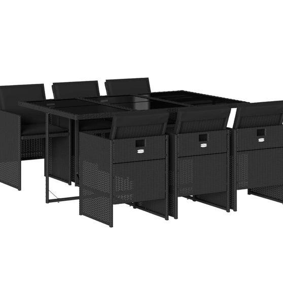 7-tlg. Garten-Essgruppe mit Kissen Schwarz Poly Rattan