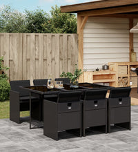 7-tlg. Garten-Essgruppe mit Kissen Schwarz Poly Rattan