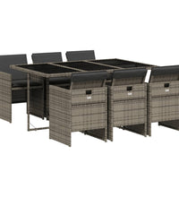 7-tlg. Garten-Essgruppe mit Kissen Grau Poly Rattan