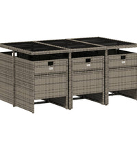 7-tlg. Garten-Essgruppe mit Kissen Grau Poly Rattan