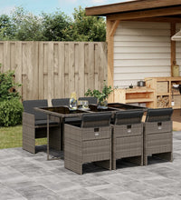 7-tlg. Garten-Essgruppe mit Kissen Grau Poly Rattan
