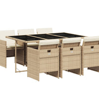 7-tlg. Garten-Essgruppe mit Kissen Beige Poly Rattan