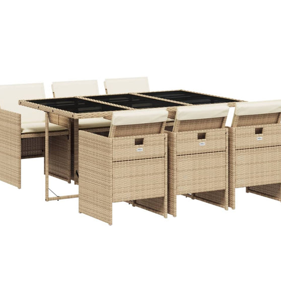 7-tlg. Garten-Essgruppe mit Kissen Beige Poly Rattan