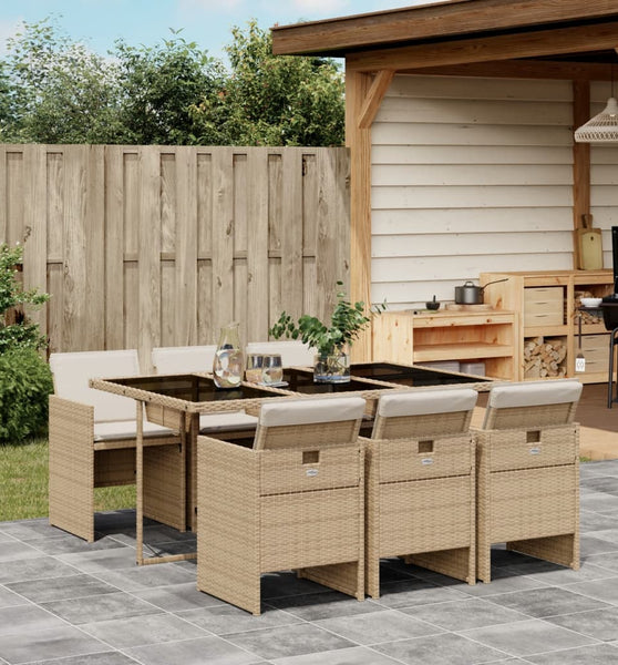 7-tlg. Garten-Essgruppe mit Kissen Beige Poly Rattan