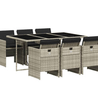 7-tlg. Garten-Essgruppe mit Kissen Hellgrau Poly Rattan