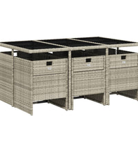 7-tlg. Garten-Essgruppe mit Kissen Hellgrau Poly Rattan