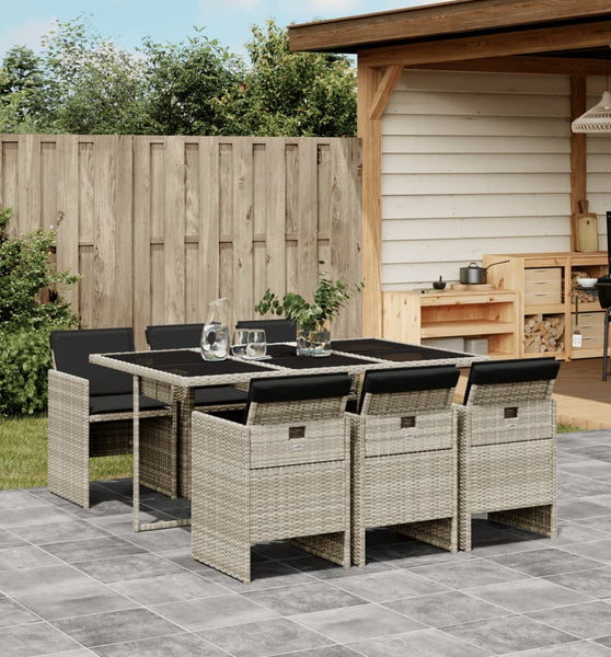 7-tlg. Garten-Essgruppe mit Kissen Hellgrau Poly Rattan