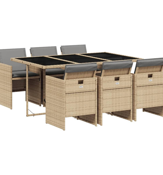 7-tlg. Garten-Essgruppe mit Kissen Beigemischung Poly Rattan