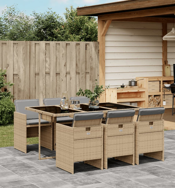 7-tlg. Garten-Essgruppe mit Kissen Beigemischung Poly Rattan