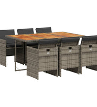 7-tlg. Garten-Essgruppe mit Kissen Grau Poly Rattan