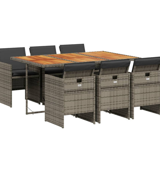 7-tlg. Garten-Essgruppe mit Kissen Grau Poly Rattan