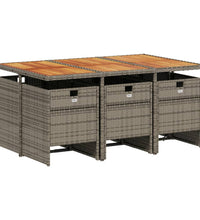 7-tlg. Garten-Essgruppe mit Kissen Grau Poly Rattan