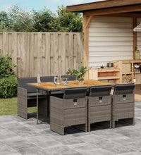 7-tlg. Garten-Essgruppe mit Kissen Grau Poly Rattan
