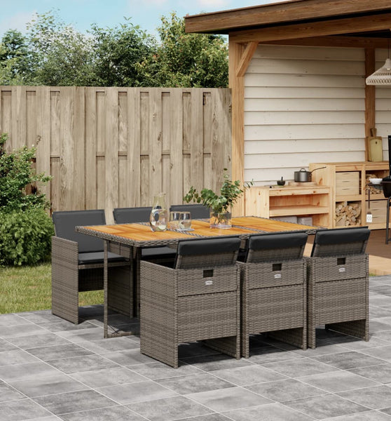 7-tlg. Garten-Essgruppe mit Kissen Grau Poly Rattan
