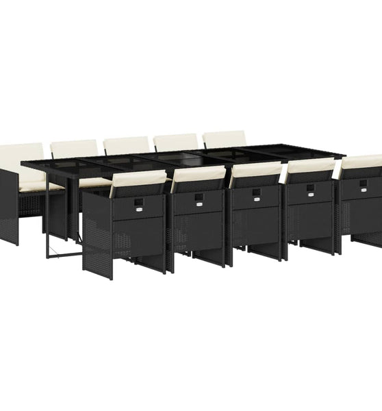 11-tlg. Garten-Essgruppe mit Kissen Schwarz Poly Rattan
