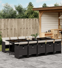 11-tlg. Garten-Essgruppe mit Kissen Schwarz Poly Rattan