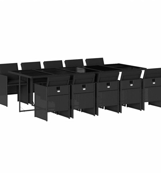 11-tlg. Garten-Essgruppe mit Kissen Schwarz Poly Rattan