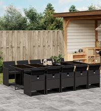 11-tlg. Garten-Essgruppe mit Kissen Schwarz Poly Rattan