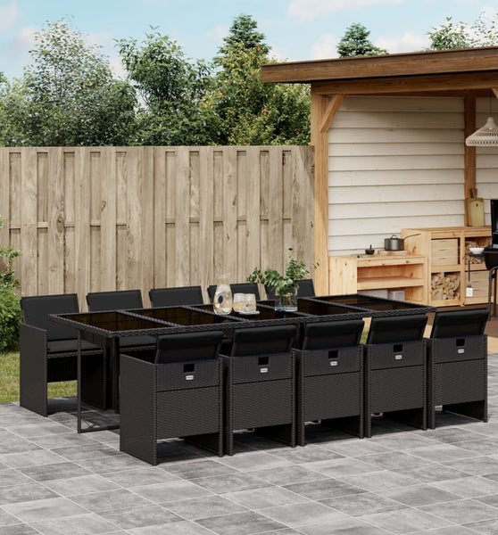11-tlg. Garten-Essgruppe mit Kissen Schwarz Poly Rattan