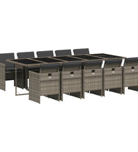 11-tlg. Garten-Essgruppe mit Kissen Grau Poly Rattan