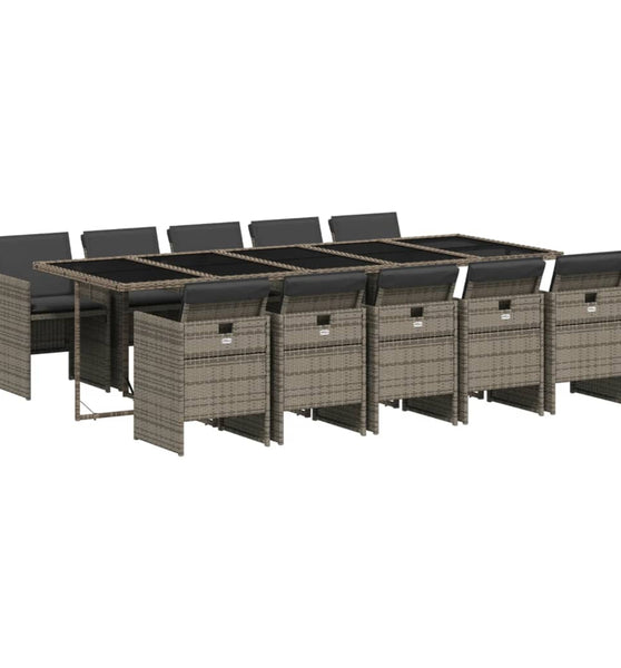 11-tlg. Garten-Essgruppe mit Kissen Grau Poly Rattan