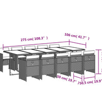 11-tlg. Garten-Essgruppe mit Kissen Grau Poly Rattan