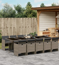 11-tlg. Garten-Essgruppe mit Kissen Grau Poly Rattan
