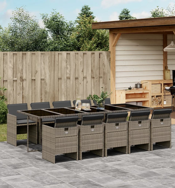 11-tlg. Garten-Essgruppe mit Kissen Grau Poly Rattan