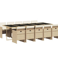 11-tlg. Garten-Essgruppe mit Kissen Beige Poly Rattan