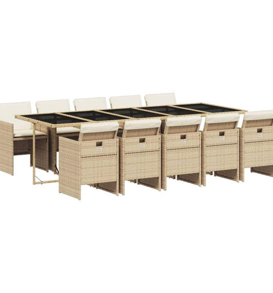 11-tlg. Garten-Essgruppe mit Kissen Beige Poly Rattan