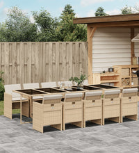 11-tlg. Garten-Essgruppe mit Kissen Beige Poly Rattan