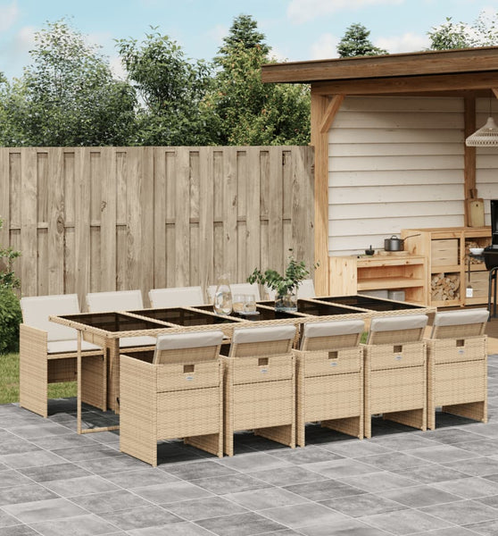 11-tlg. Garten-Essgruppe mit Kissen Beige Poly Rattan