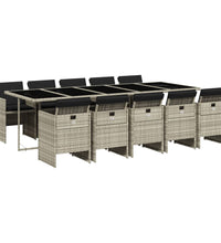 11-tlg. Garten-Essgruppe mit Kissen Hellgrau Poly Rattan