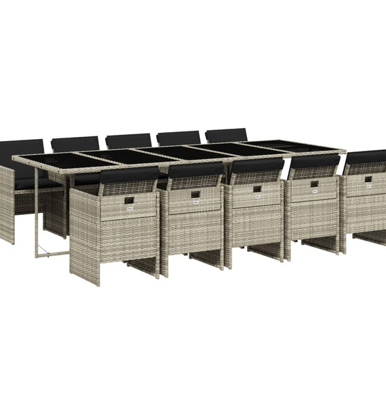 11-tlg. Garten-Essgruppe mit Kissen Hellgrau Poly Rattan