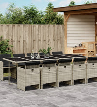 11-tlg. Garten-Essgruppe mit Kissen Hellgrau Poly Rattan