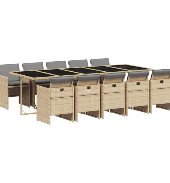 11-tlg. Garten-Essgruppe mit Kissen Beigemischung Poly Rattan