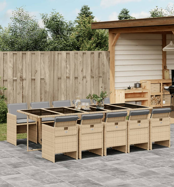 11-tlg. Garten-Essgruppe mit Kissen Beigemischung Poly Rattan