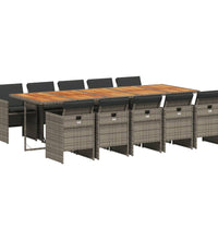 11-tlg. Garten-Essgruppe mit Kissen Grau Poly Rattan