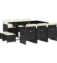 11-tlg. Garten-Essgruppe mit Kissen Schwarz Poly Rattan