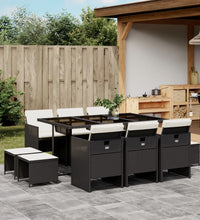 11-tlg. Garten-Essgruppe mit Kissen Schwarz Poly Rattan