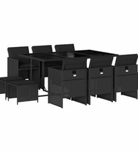 11-tlg. Garten-Essgruppe mit Kissen Schwarz Poly Rattan
