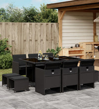 11-tlg. Garten-Essgruppe mit Kissen Schwarz Poly Rattan