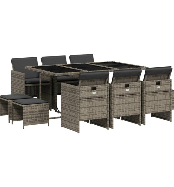 11-tlg. Garten-Essgruppe mit Kissen Grau Poly Rattan