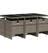 11-tlg. Garten-Essgruppe mit Kissen Grau Poly Rattan