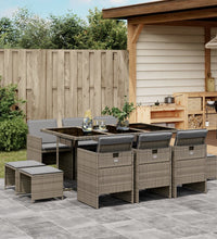 11-tlg. Garten-Essgruppe mit Kissen Grau Poly Rattan