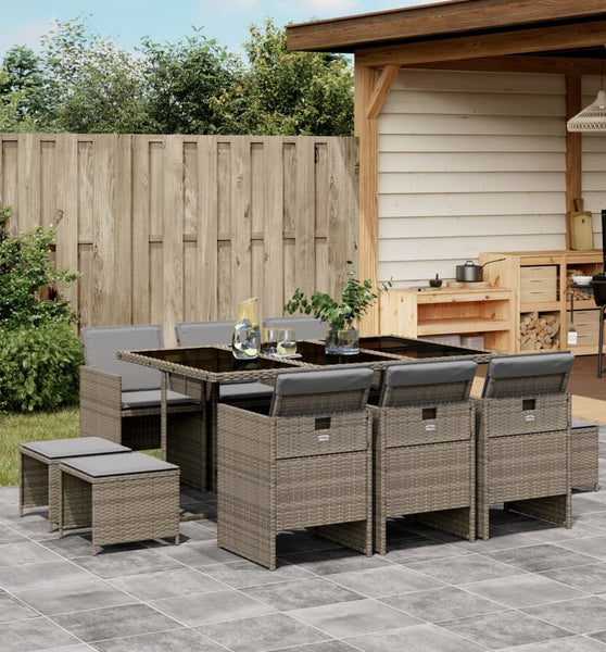 11-tlg. Garten-Essgruppe mit Kissen Grau Poly Rattan