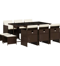 11-tlg. Garten-Essgruppe mit Kissen Braun Poly Rattan