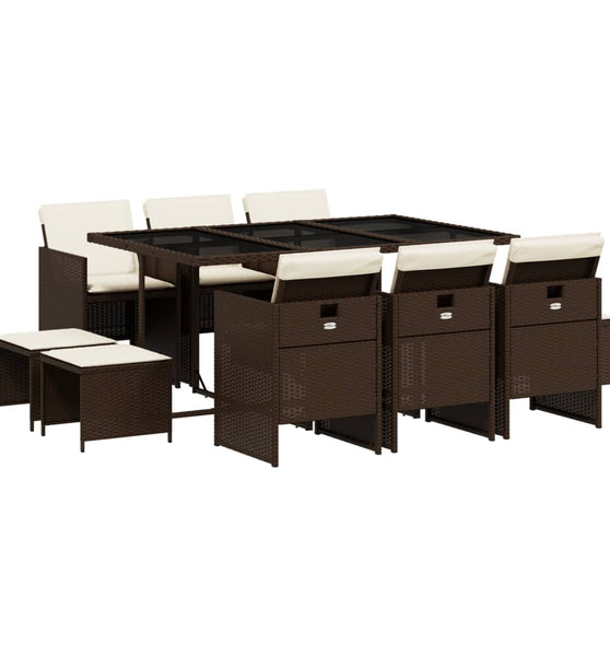 11-tlg. Garten-Essgruppe mit Kissen Braun Poly Rattan